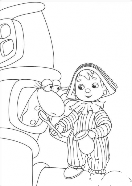 Andy Pandy is treating the snake coloring page image
