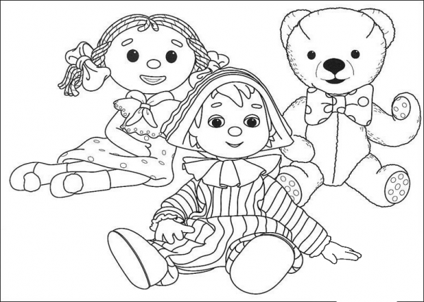Andy Pandy, Looby Loo and Teddy Are Sitting Together  coloring page image