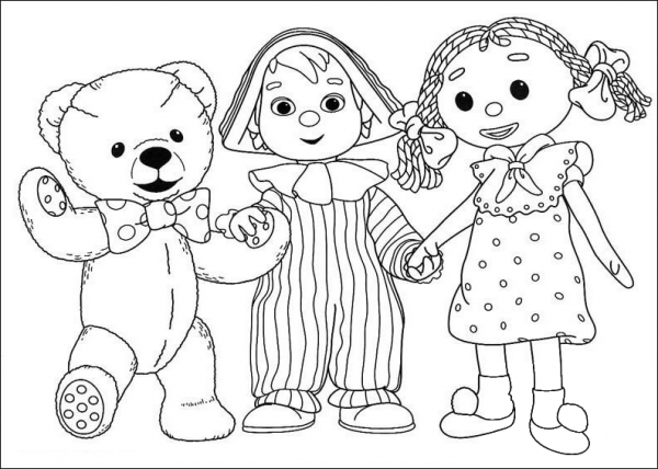 Andy Pandy, Looby Loo and Teddy coloring page image