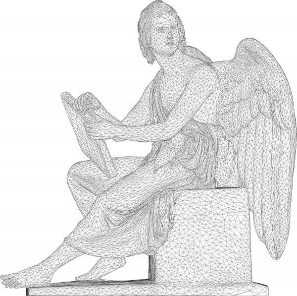 Angel and Stone Tablet 3D Wireframe coloring page image
