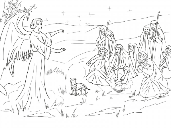 Angel Gabriel Announcing the Birth of Christ to Shepherds coloring page image