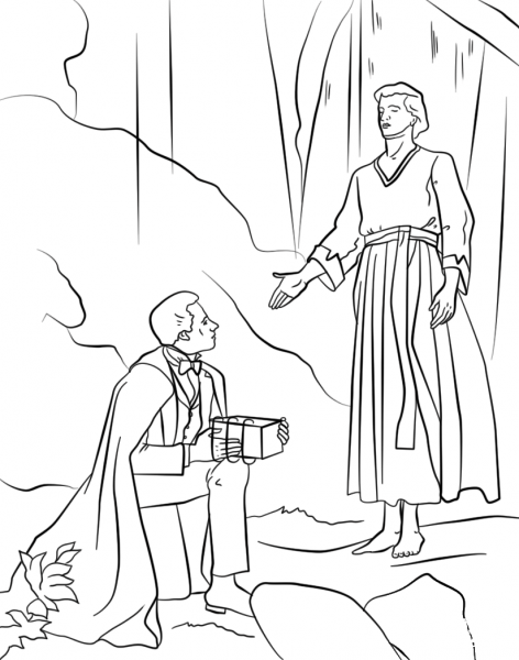 Angel Moroni Gives Plates to Joseph Smith coloring page image