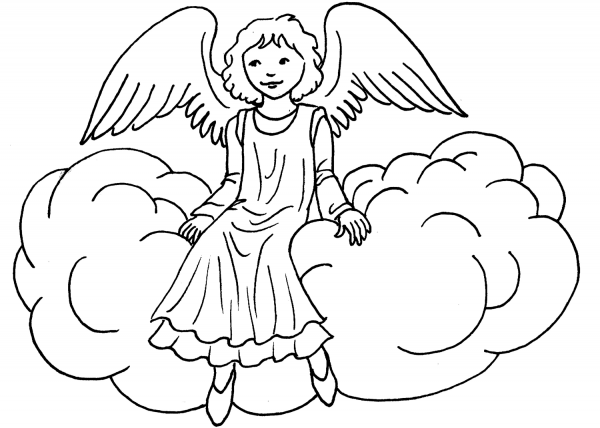 Angel Sitting on Cloud coloring page image