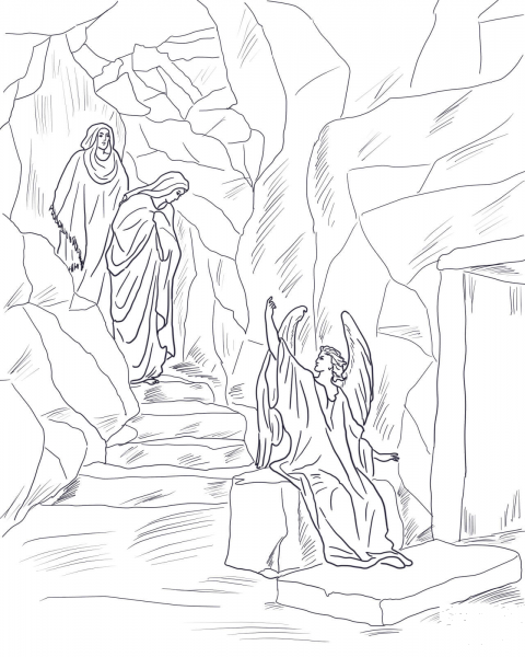 Angel Tells the Women That Jesus Has Risen coloring page image