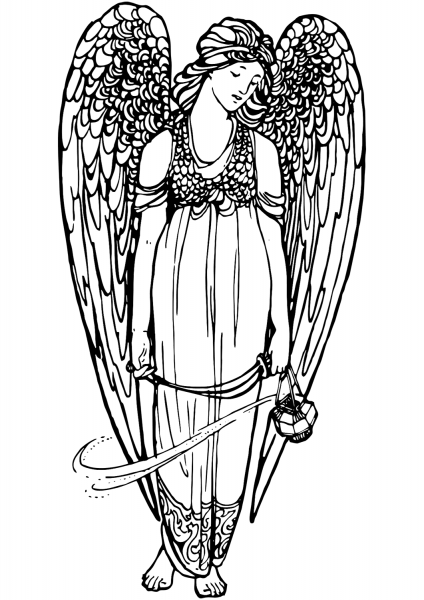 Angel with Lantern coloring page image