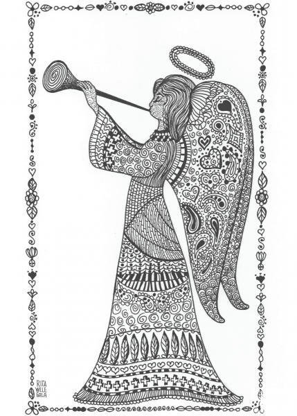 Angel Zentangle coloring page image
