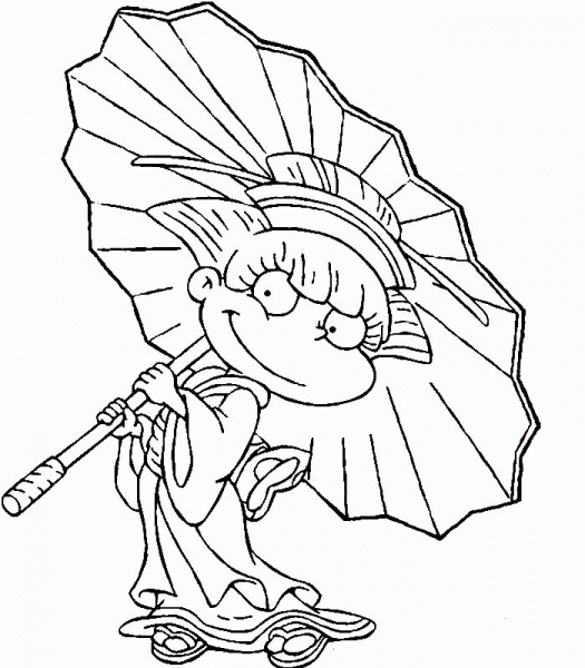 Angelica with Japanese umbrella coloring page image