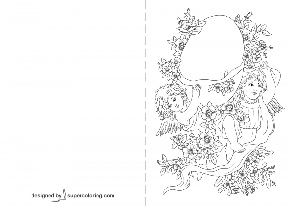 Angels are Carrying a Decorated Easter Egg Card coloring page image