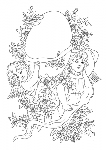 Angels are Carrying a Decorated Easter Egg coloring page image
