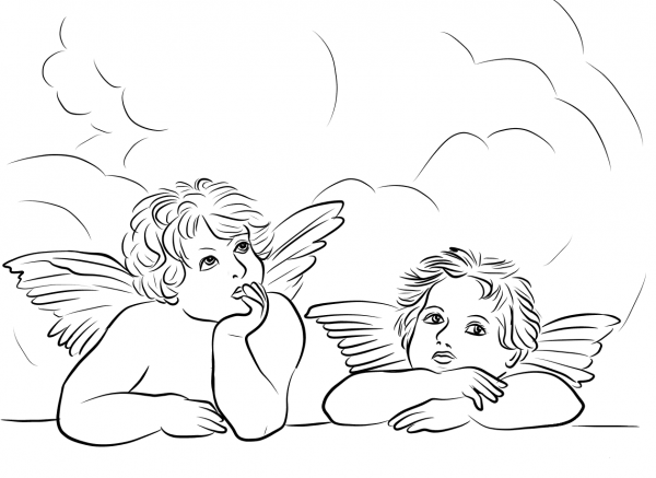 Angels from the Sistine Madonna by Raphael coloring page image