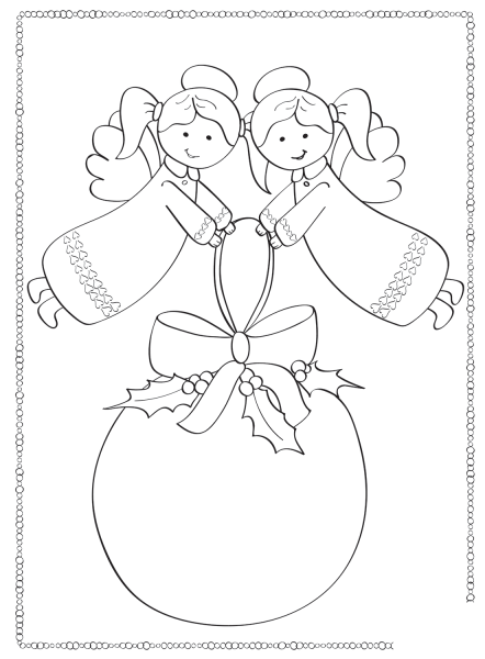 Angels Keeping Christmas Ornament coloring page image