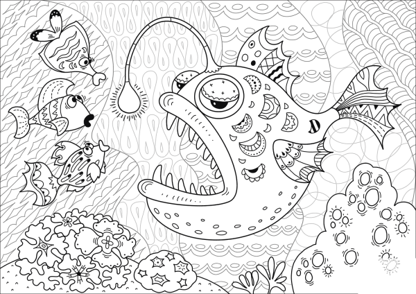 Anglerfish coloring page image