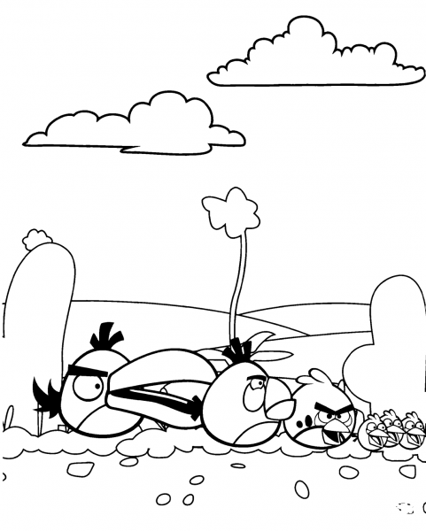 Angry Birds Flock in Desert coloring page image