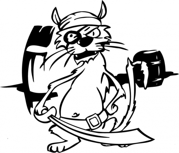 Angry Pirate Cat with a Sword coloring page image