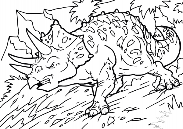 Angry Triceratops coloring page image