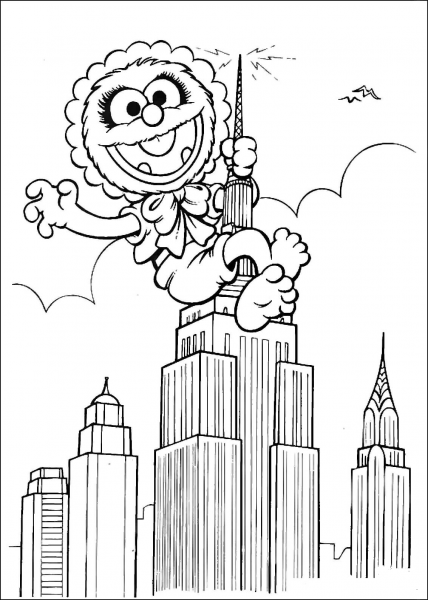 Animal Baby Climbs The Skyscraper coloring page image