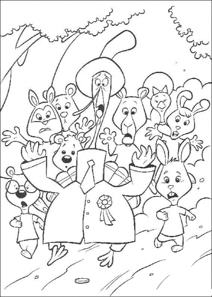Animals are escaping an alien invasion coloring page image