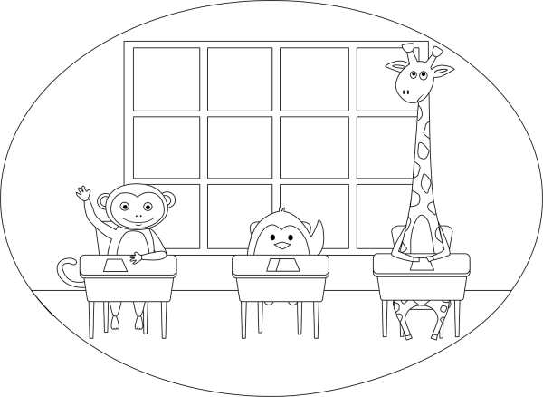 Animals at School coloring page image