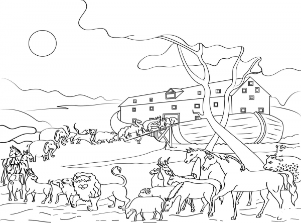 Animals Loading Noah’s Ark  coloring page image