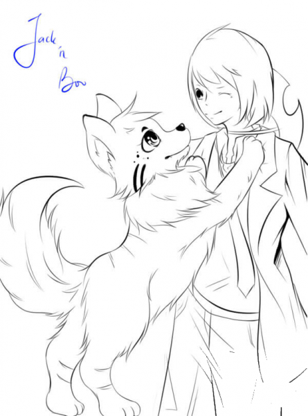 Anime Boy with Dog by ZaveKey coloring page image