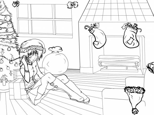 Anime Christmas Scenes by Gabriela Gogonea coloring page image