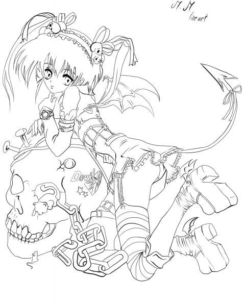 Anime Demon Girl by Gabriela Gogonea coloring page image