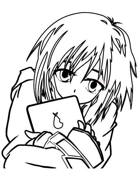 Anime Girl with Tablet coloring page image