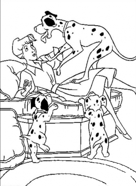 Anita Radcliffe and Dalmatians coloring page image