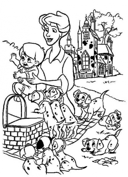 Anita with baby on a picnic  coloring page image