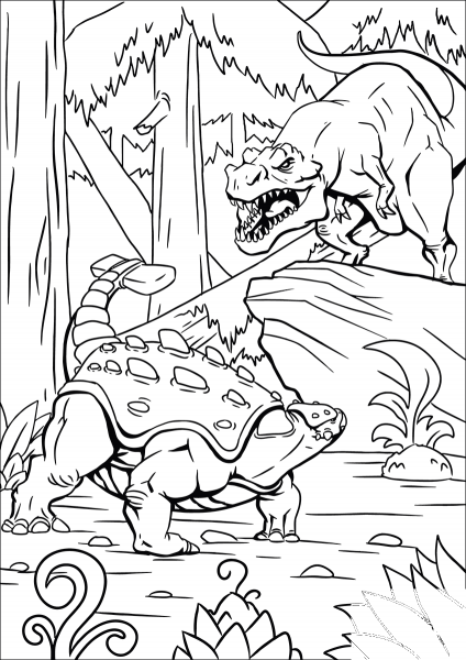 Ankylosaurus vs. Tyrannosaurus coloring page image