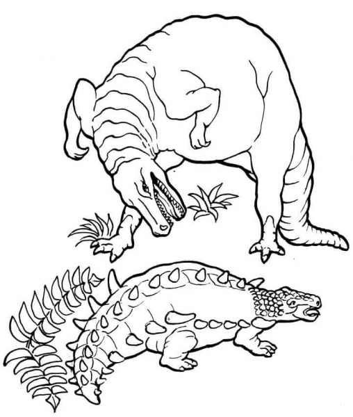 Ankylosaurus vs. Tyrannosaurus coloring page image