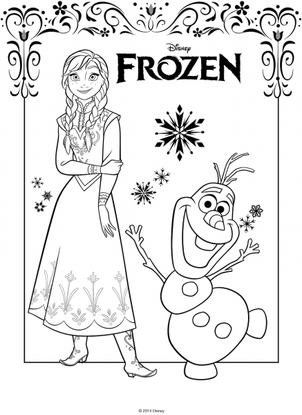 Anna and Olaf coloring page image