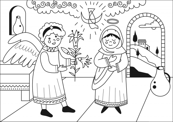 Annunciation to Mary coloring page image