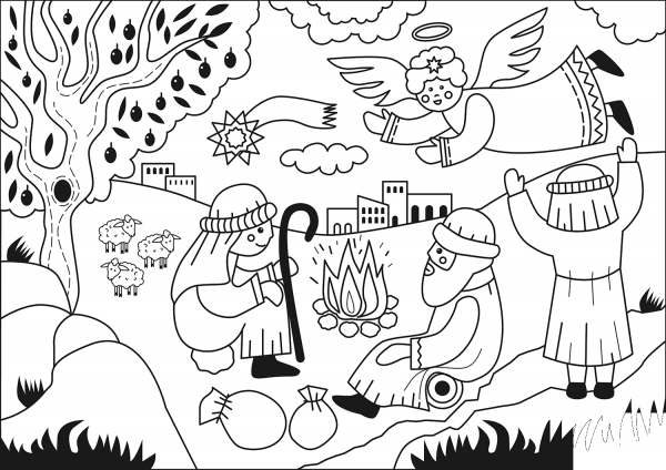 Annunciation to the Shepherds coloring page image