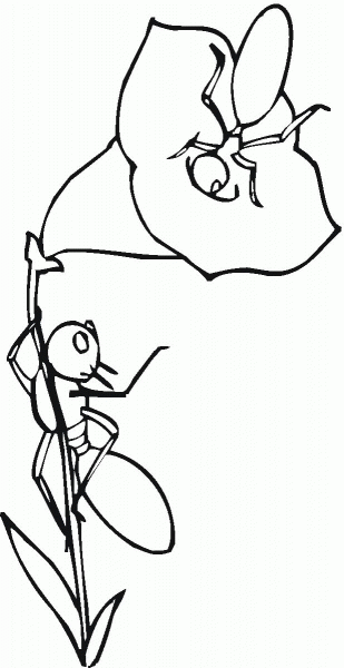 Ant Is Hanging On a Flower coloring page image