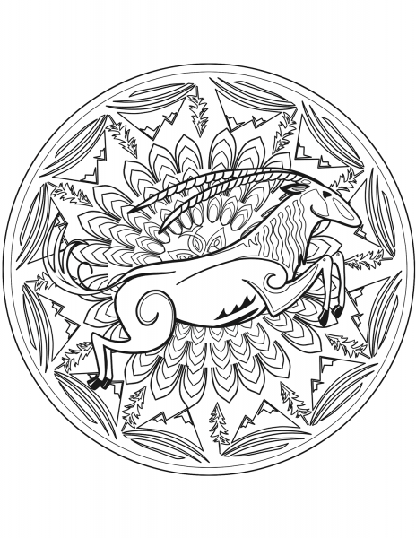 Antilope Mandala coloring page image