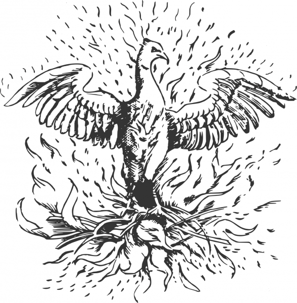 Antique Heroic Emblem Phoenix in Fire coloring page image