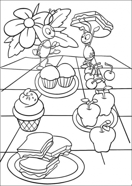Ants on the dining able coloring page image