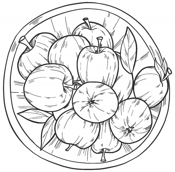 Apples in a bowl coloring page image
