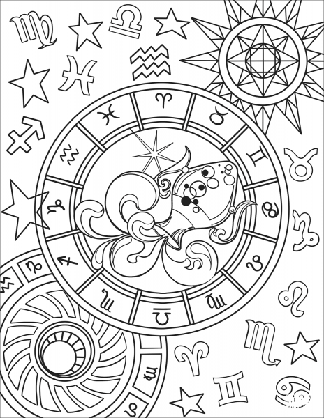 Aquarius Zodiac Sign coloring page image