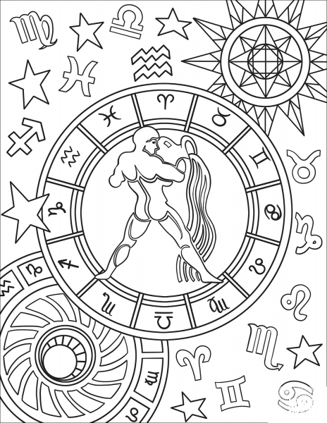 Aquarius Zodiac Sign coloring page image
