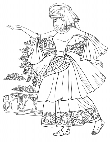 Arab Woman Dancing coloring page image