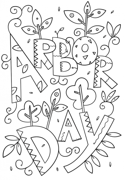 Arbor Day Doodle coloring page image