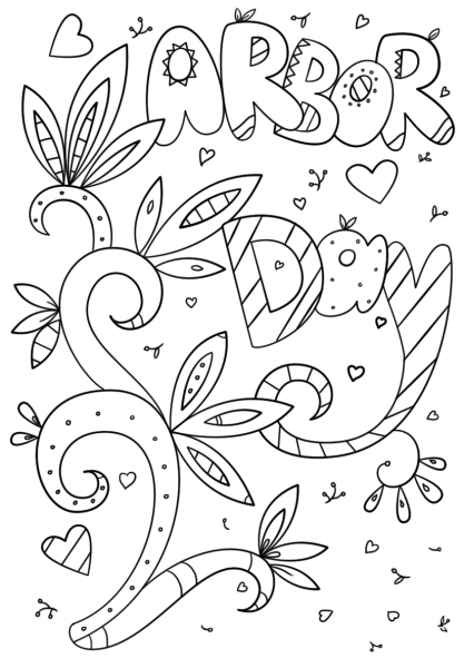 Arbor Day Doodle coloring page image