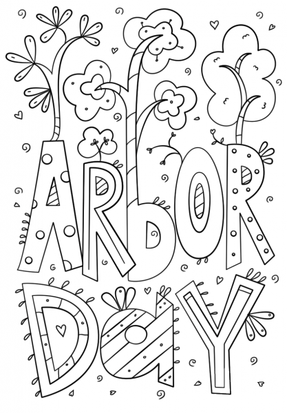 Arbor Day Doodle coloring page image