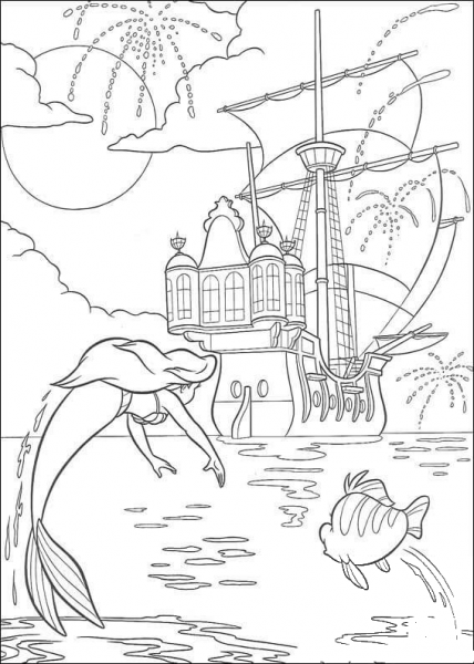 Ariel and Flounder are Jumping Together  coloring page image