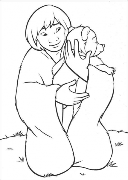 Holding a little bear coloring page image