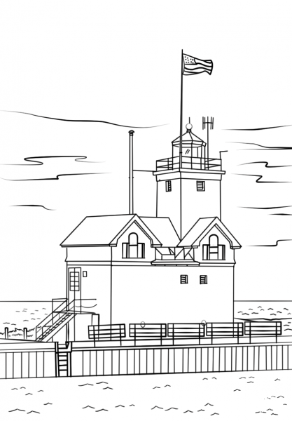Holland Harbor Light, Michigan coloring page image