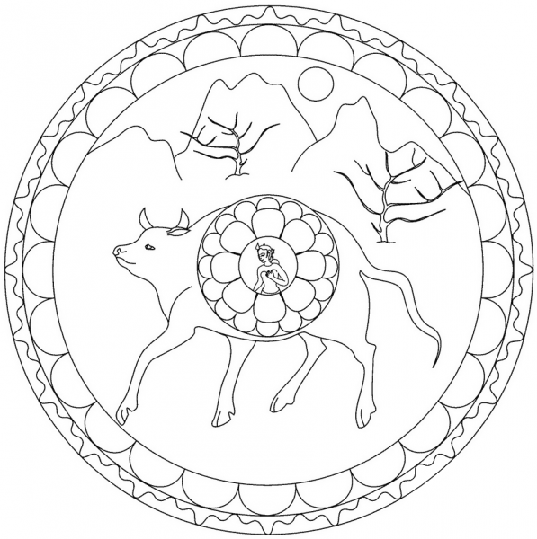 Holy Cow Mandala coloring page image