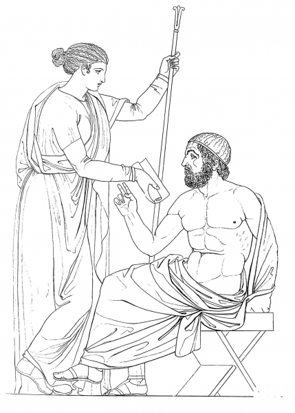 Homer and His Muse coloring page image